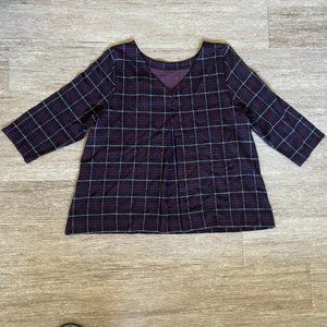 J.Jill Ponte Bordeauxmt Dark Plaid Button Blouse